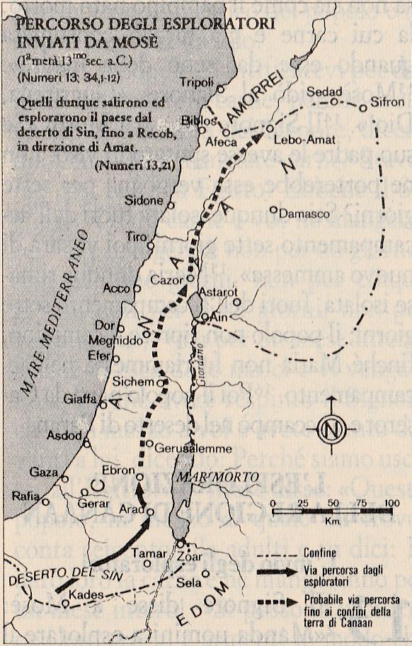 Percorso degli esploratori inviati da Mosè