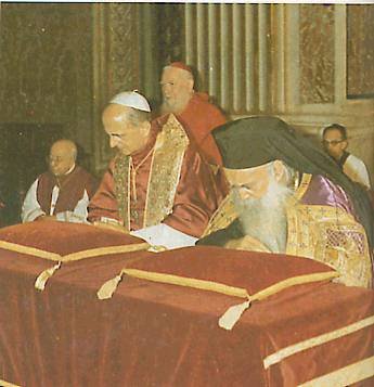 Un momento dell&#039;incontro di Roma tra Paolo VI e il patriarca ecumenico Atenagora I (26/10/1967)